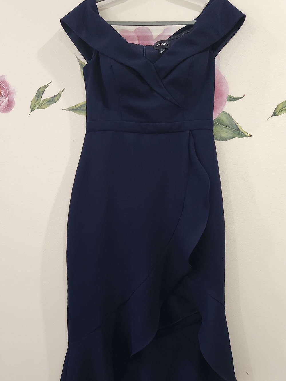 Xscape Midnight Navy One-Shoulder Ruffle Dress